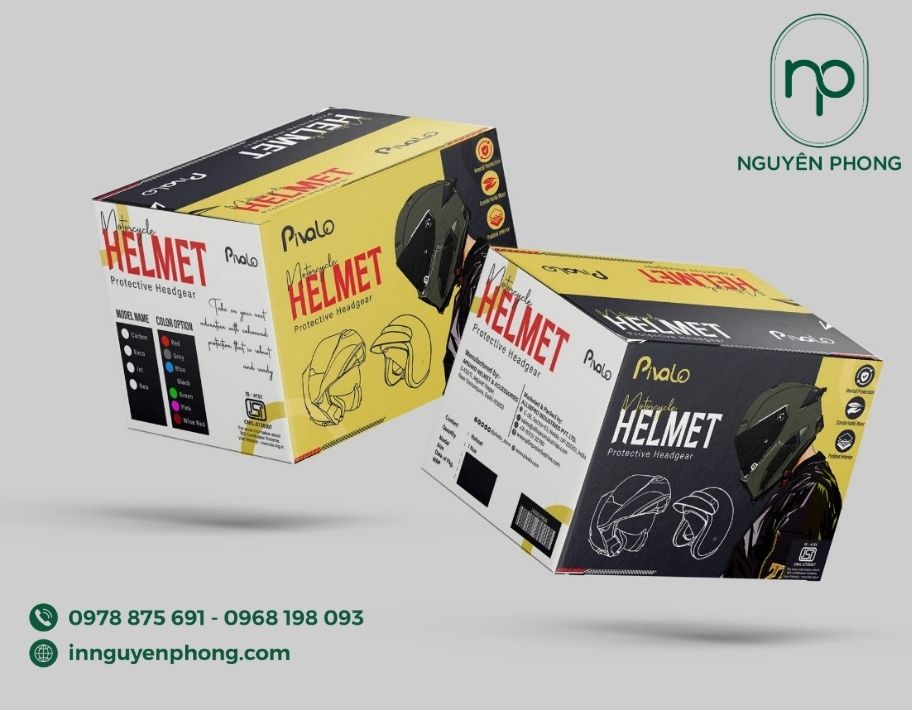 Mẫu hộp carton đựng mũ bảo hiểm in màu đẹp 